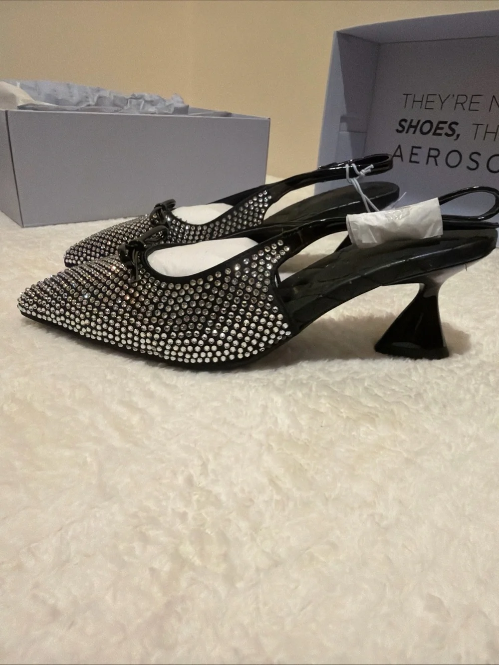 AEROSOLES Black Crystal-Studded Pointed Janice Pumps Nwt